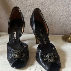 Pedro Garcia Black Peep-Toe Heels